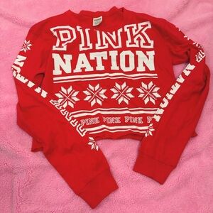 PINK Victoria's Secret Red Long Sleeve Crop Top